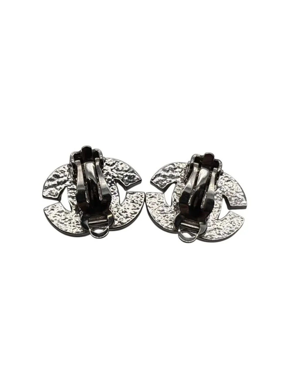 Chanel CC Logo Rhinestone Silver Earrings 01